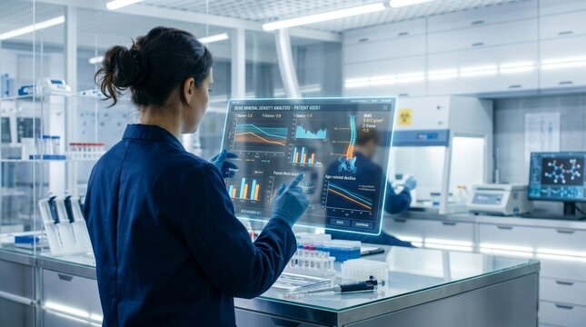 Scientist Using Digital Display in Modern Laboratory Environment