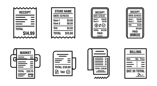 Collection Of Various Receipts And Invoices Flat Vector Illustration