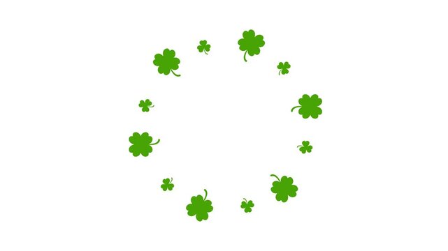 Rotating green clover leaves frame animation on chroma key green screen background, 4k loopable motion graphic border for Irish or luck concept.