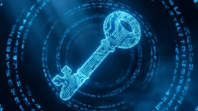 Digital Glowing Key Symbol with Abstract Circuit Board Pattern