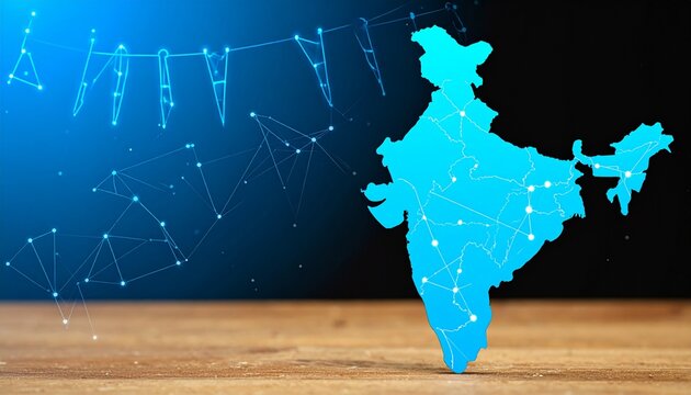 A 3D isometric representation of India's geographic map