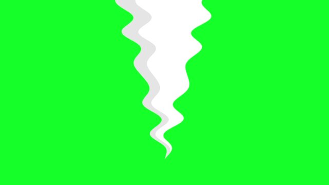 2D cartoon style smoke animation showing burning puff or vapor effect on chroma key green screen background, 4k loopable video.