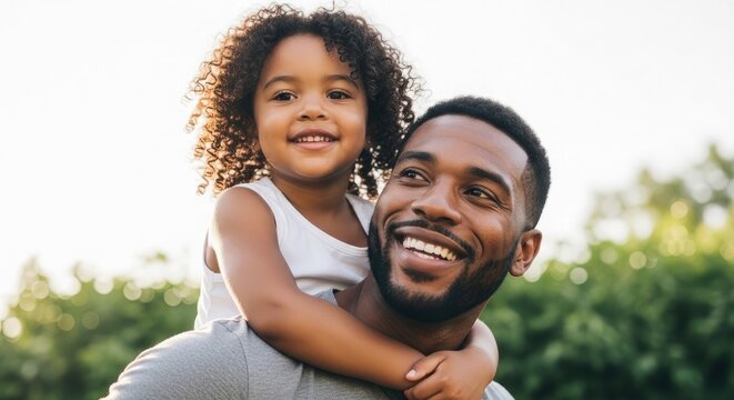Smiling african american father and daughter on family holiday outing