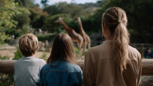 Family Watching Giraffes at the Zoo During Daytime