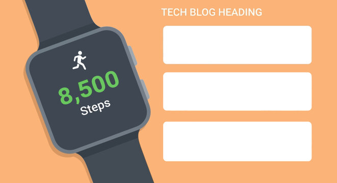 Digital smart watch device with fitness activity running steps icon tracking banner
