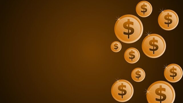 Dark background with coins dollar signs arranged along the right edge animation