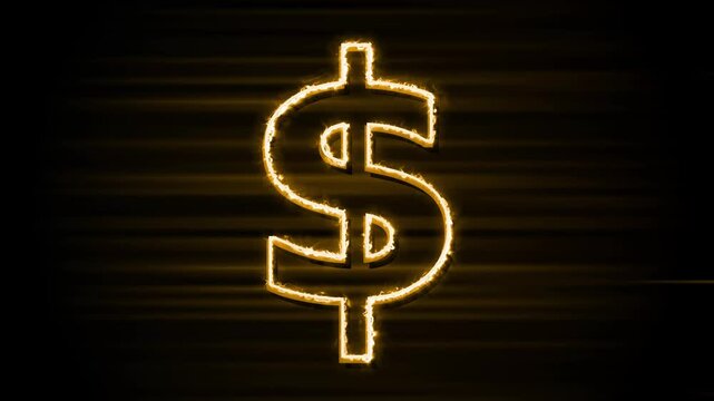 Glowing dollar sign on dark textured background with horizontal streaks animation