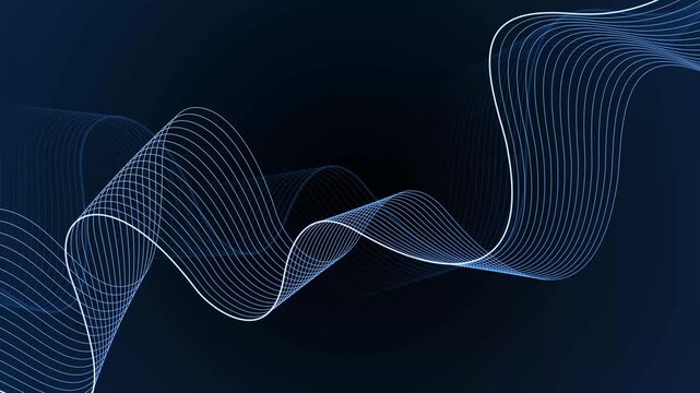 Abstract wave lines on dark background, flowing curved lines creating sense of motion and depth animation