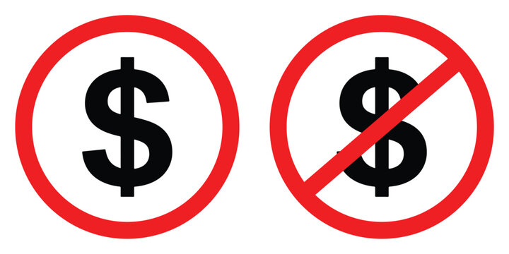 Two circular icons with dollar signs one allowed and one prohibited for financial concepts