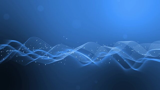 Abstract soundwave lines background with particle dots neon digital audio visualization animation