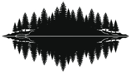 Forest Silhouette With Reflection Black And White Graphic © SUMU