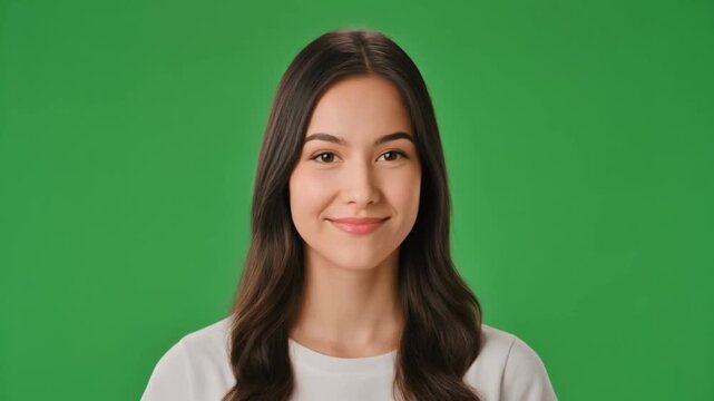 Smiling Young Woman as a Vector Icon on Green Background