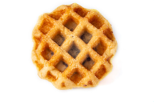 Belgian waffles coated in sugar and filled with sweet red bean paste, perfect for breakfast or as a snack. Image on white background.