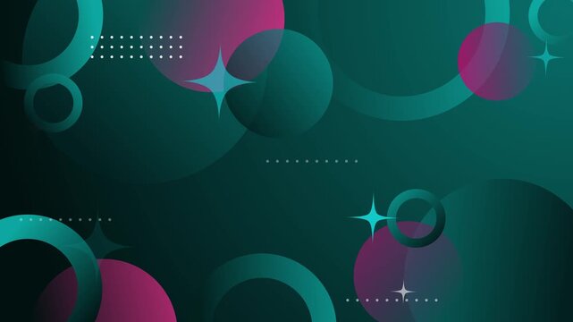 Abstract geometric background with overlapping circles animation, rings and starbursts on dark gradient backdrop
