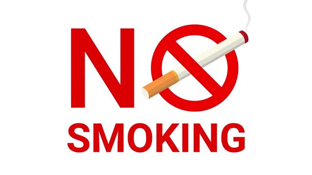 Animated no smoking area sign showing a crossed out cigarette icon on chroma key green screen background, 4k loopable video.