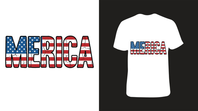 American merica text and t-shirt design with flag pattern