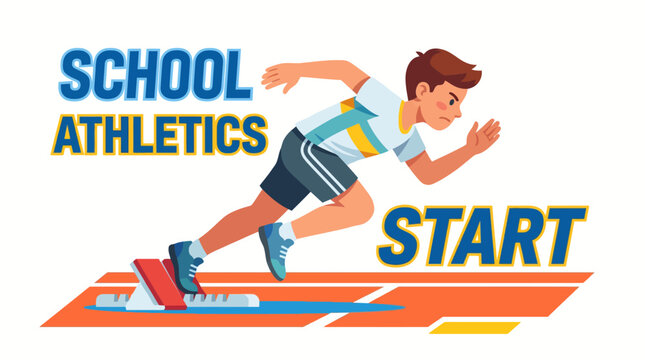 Boy Running on Start Line Track.