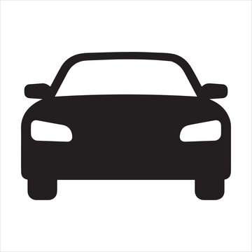 Sedan car, vehicle or automobile front view flat vector icon for apps and websites