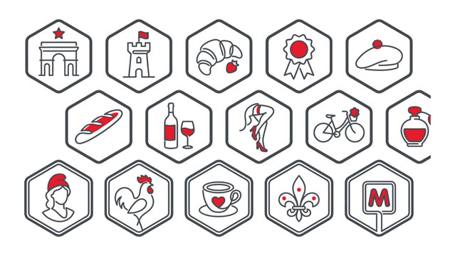 French culture icons with red accents