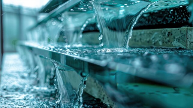 Rainwaterharvesting glass facade with urban dust particles in Canon photo