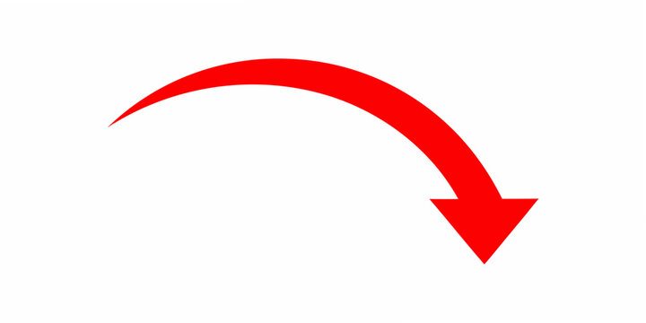 Red downward curving arrow on a white background