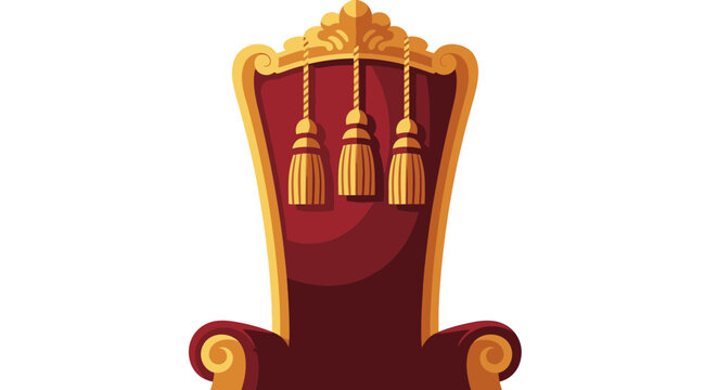 Elegant royal red velvet throne chair with gold ornate carving and hanging tassels for sovereign power