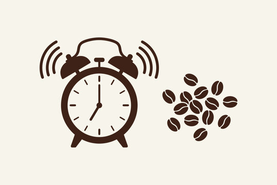 Morning Wake Up Concept with Ringing Alarm Clock and Coffee Beans