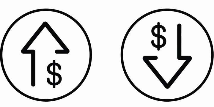 Dollar up and down arrow line icons set vector illustration isolated on white background financial market design elements