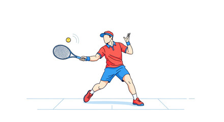 Fototapeta premium Tennis player swinging racket to hit ball in vector illustration