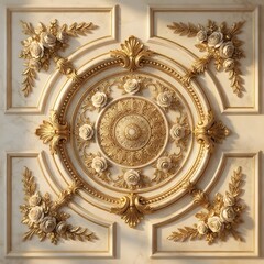 Obraz premium Ornate Ceiling Medallion With Floral Ornament And Gilded Details