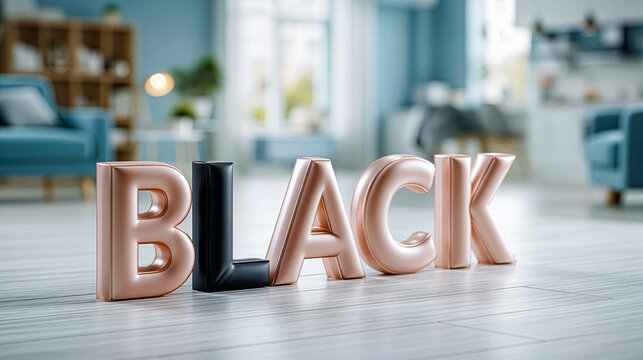 Word BLACK with contrasting black letter among pink letters. Concept of race, diversity, identity, inclusion, equality, social awareness and representation.
