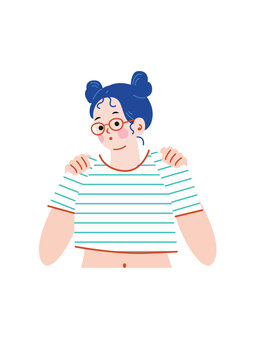服を試着する可愛い女の子のイラスト