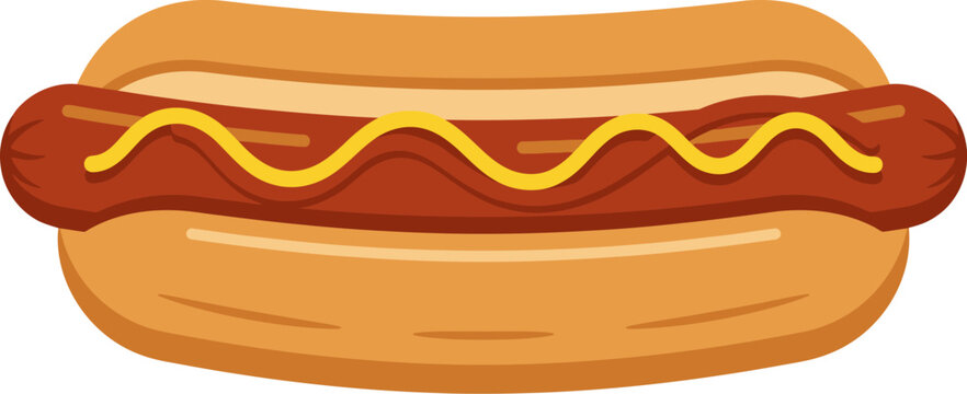 Delicious classic hot dog with mustard and ketchup, isolated on a white background, perfect for fast food restaurant menu design, vector graphic illustration art