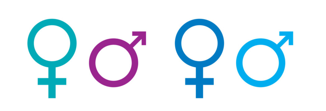 Male and Female Gender Symbol Vector Icon Set in Colorful Line Art