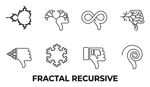 Fractal recursive thumbs down symbols representing data analysis and complex algorithms showing negative feedback or disaproval.