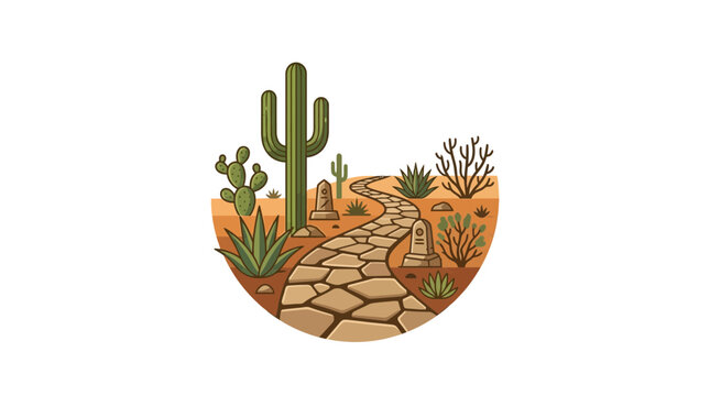 Desert Path with Cacti and Graves Illustration