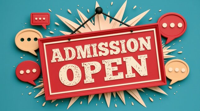 Signboard hanging on a blue wall announces that the new school admission period is currently open now.
