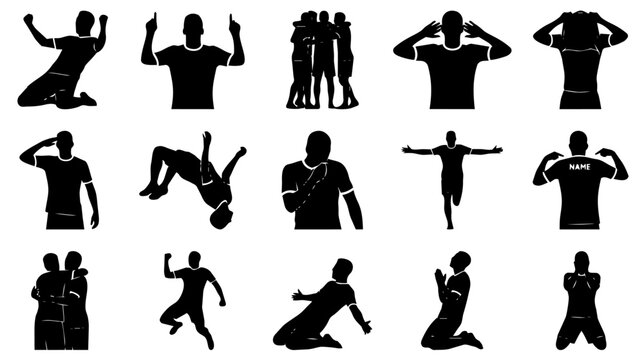 Soccer Football Players Celebration and Emotion Silhouettes Set - Goal Reactions Poses