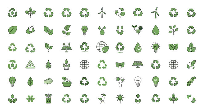 Eco Icons Collection: Green Energy, Recycling, Sustainability & Nature Symbols