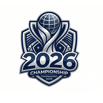 Futuristic Sports Trophy Emblem with Dynamic 2026 Typography Vector Illustration