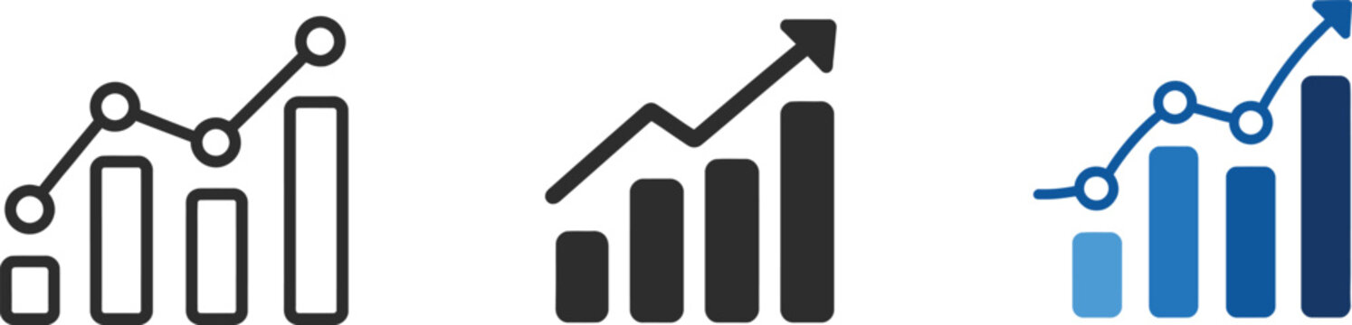 Data Statistics and Bar Graph Progress Vector Icons