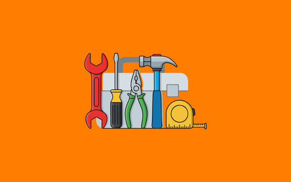 Set of manual hand tools for home renovation and repair maintenance with do it yourself, handyman