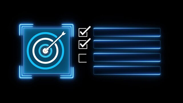 Business goal setting and task management. professional interacts with a digital checklist and target icon, representing productivity, goal achievement, and strategic .4k animated motion video.