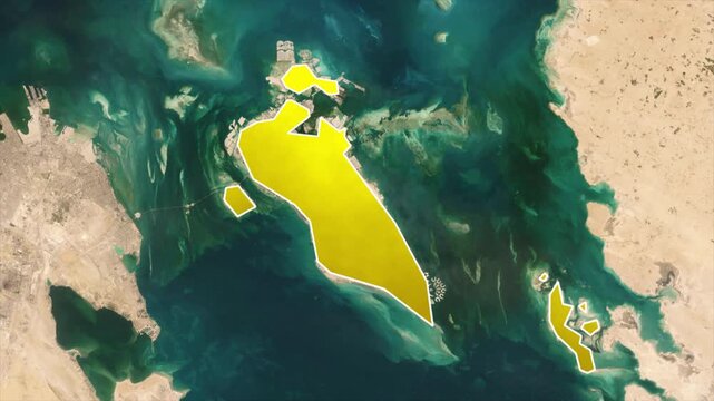 Bahrain Island Kingdom Highlighted in the Arabian Gulf Satellite Map Animation