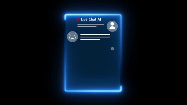 Live chat with the customer service chatbot. Artificial intelligence assistant provides online support for client of a business. Fictional Interface. 4k animated video on tranperent background.