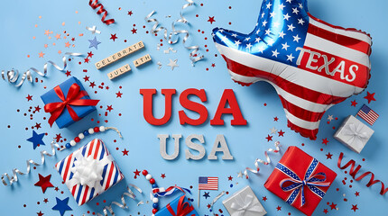 Obraz premium Fourth of july celebration with usa decorations and texas balloon