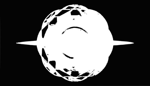 Abstract White Geometric Sphere with Sharp Edges on Black Background