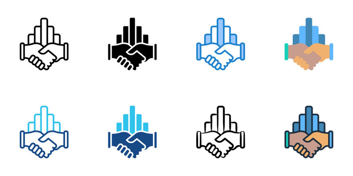Joint ventures icons set multiple style collection. Editable stroke 
