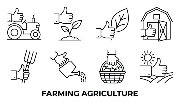 Farming agriculture positive icons set vector for good harvest crops and successful farmwork concepts.