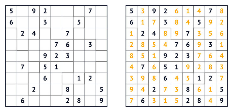 Sudoku puzzle grid showing solution page and game template  